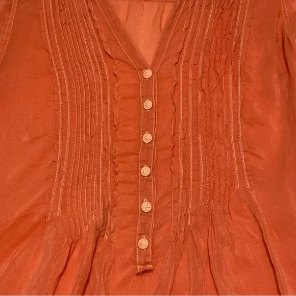 Johnny Was Pandora Long Sleeve Tunic Blouse Peasant Tangerine Orange Size Medium - Picture 2 of 10